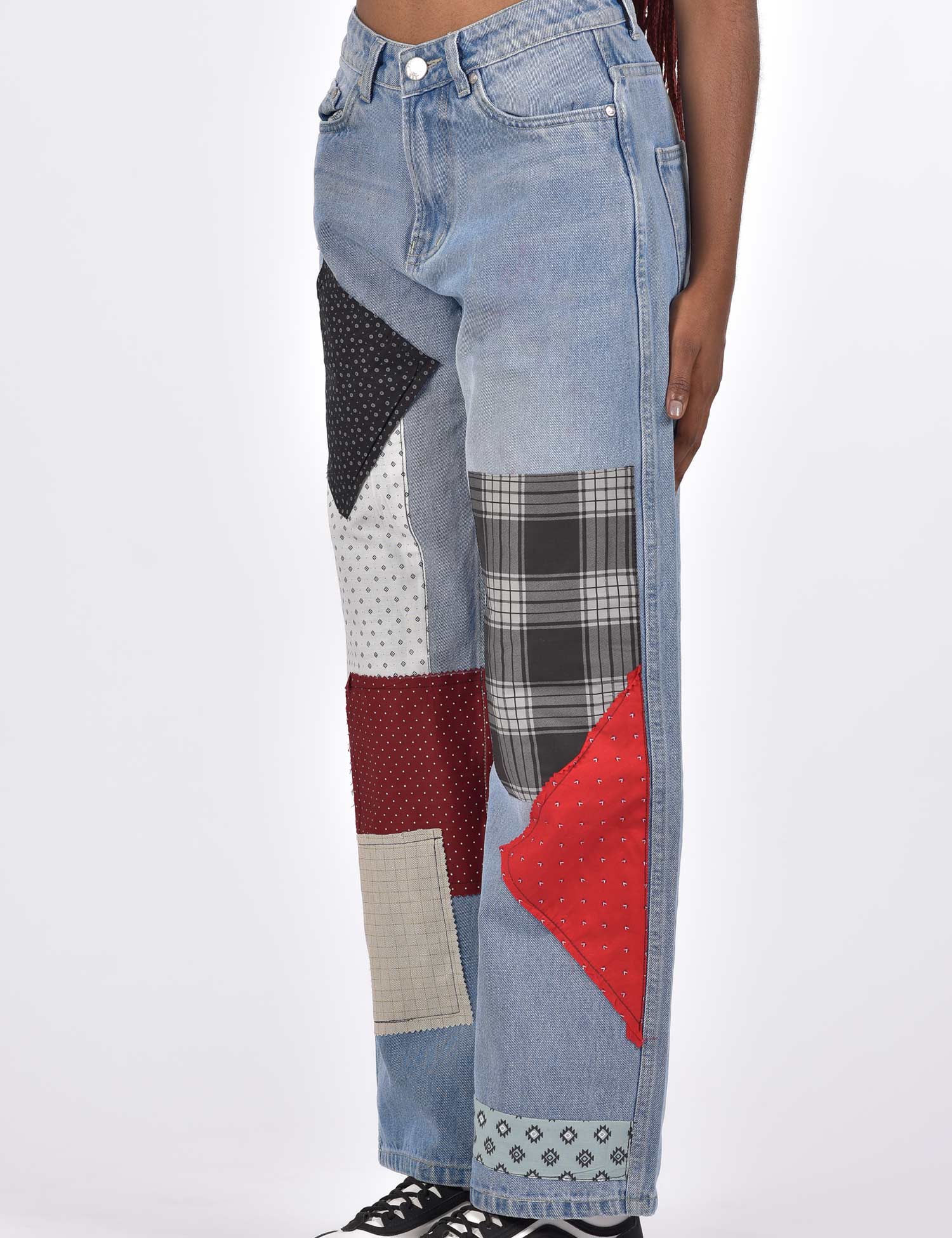 High Waist Wide Leg Patchy Jeans