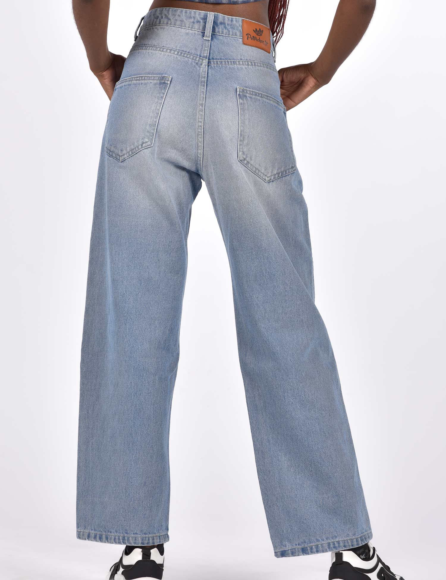 High Waist Wide Leg Patchy Jeans