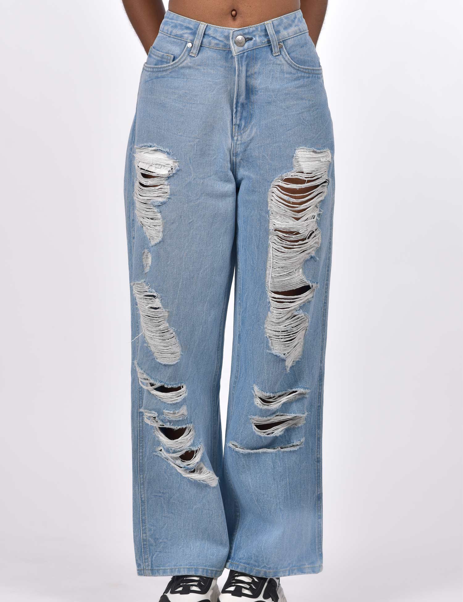 High Waist Full Torn Denim Jeans