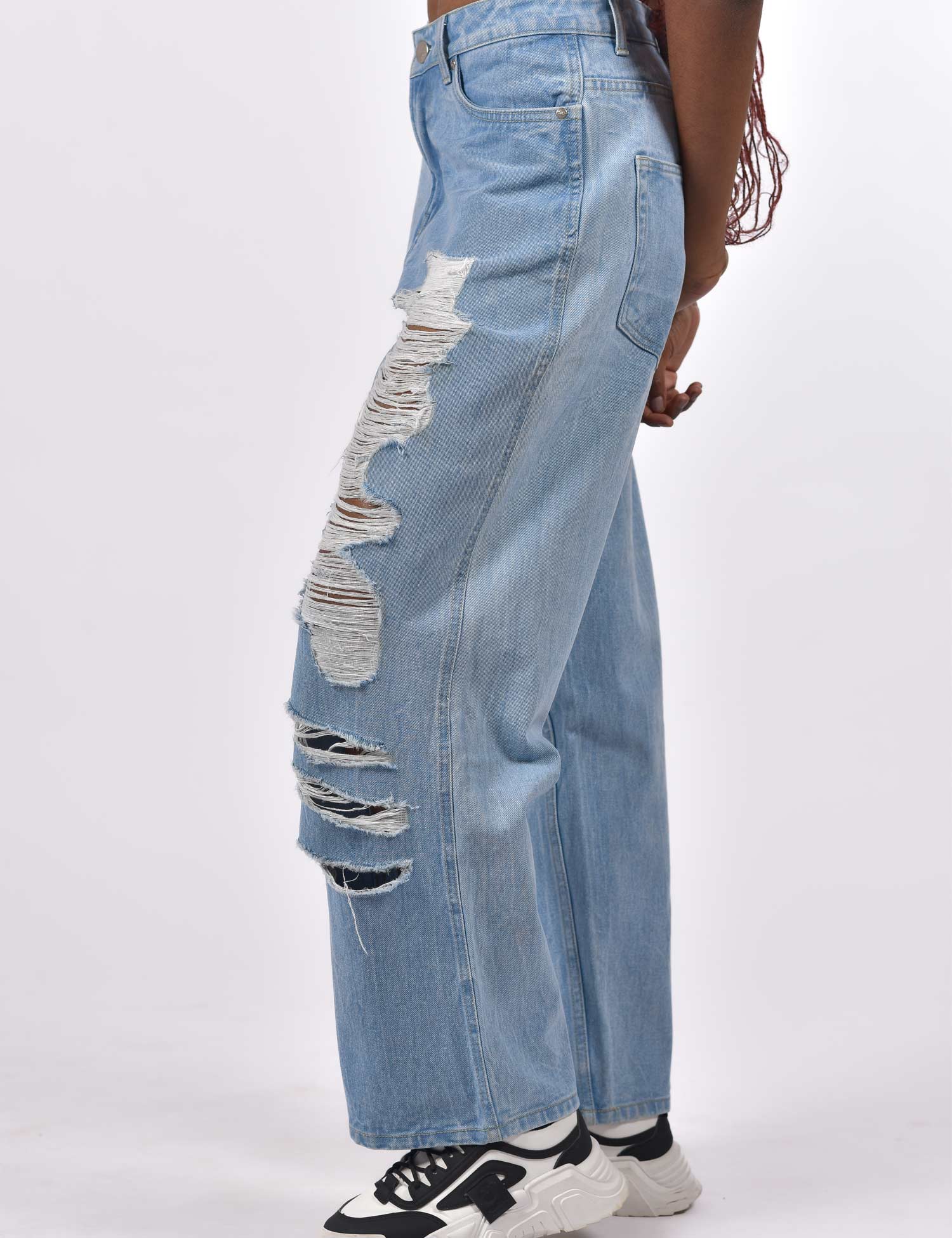 High Waist Full Torn Denim Jeans