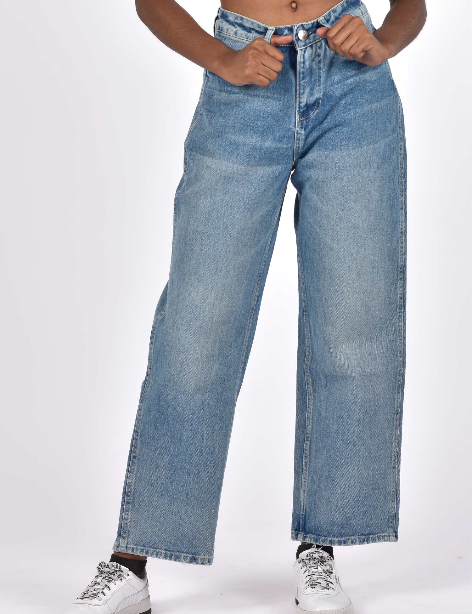 High Waist Solid Pattern Denim Jeans